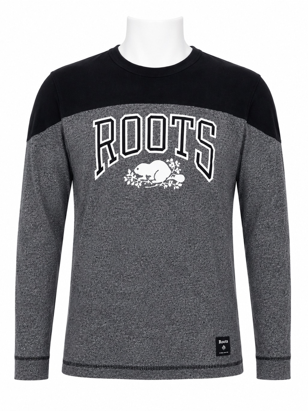 Size M Roots Men’s Grey Black Colourblock Long‎ Sleeve Graphic T Shirt Cotton